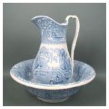 Victorian English Blue Transferware Wash Bowl &