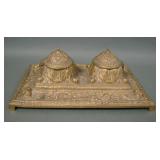 Antique Ornate Double Brass Inkwell