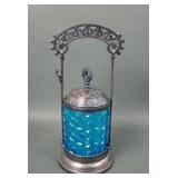 Antique Crystal Blue Daisy & Button Pickle Castor