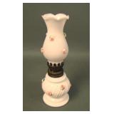 Miniature Milk Glass Oil Lamp with Applied Roses