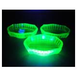 Three Vintage Green/Vaseline Ashtrays