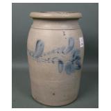 Antique Stoneware Crock with Blue Floral Design