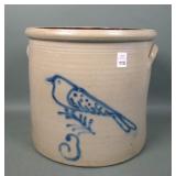 Vintage 3 Gallon Bird Decorated Stonware Crock