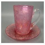 Moser Cranberry Etched Mug and Saucer