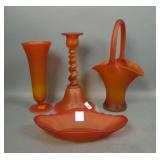 Four Piece Tiffin Satin Amberina Glass Lot