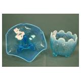 Two Piece Victorian Blue Opalescent Glass Lot