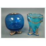 Two Victorian Glass Blue Toothpick Holders