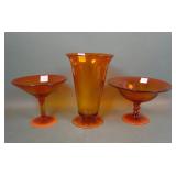 Three Piece Tiffin/ US Glass Amberina Glass Lot