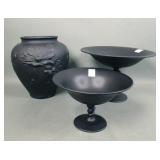 Three Piece Tiffin Black Satin Glass Lot