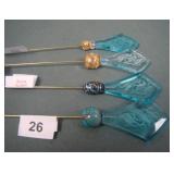 Lot of Four Art Noveau Blue Beaded Glass Hatpins
