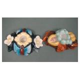 2 Fulper Floral & Fruit Decorated Candlesticks