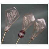 Lot of Three Art Noveau Pink Glass Hatpin