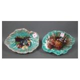 Two Vintage English Majolica Begonia Leaf Dishes