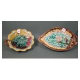 Two English Majolica Handled Leaf Dishes