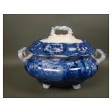 William Ridgway Flow Blue Oriental Covered Tureen