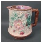 19th Century Majolica Strawberry Blossom Pitcher