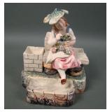 Majolica Girl with Flowers Match Holder
