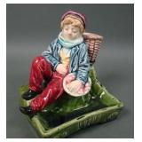 Majolica Boy with Fruit Figural Match Holder
