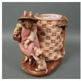 Amphora Figural Girl & Puppy Decorated Planter