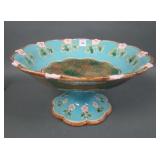 George Jones Majolica Strawberry Blossom Compote