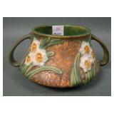 Roseville Pottery Grn/Brown Jonquil Handled Vase