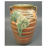 Roseville Pottery Brown Luffa Handled Vase