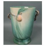 Roseville Green Pinecone Handled Vase