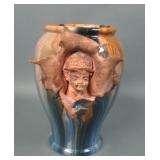 Glazed Ceramic Terracotta Vase With Blown Out Face