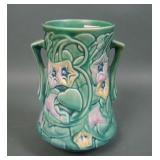 Roseville Pottery Green Morning Glory Handled Vase