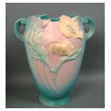 Roseville Art Pottery Green Poppy Handled Vase