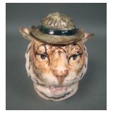 Austrian Majolica Tiger Head Tobacco Humidor