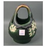 Roseville Pottery Green Dogwood Handled Basket