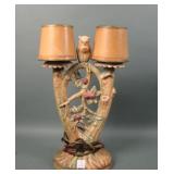 Weller Pottery Woodcraft Owl Two Light Table Lamp
