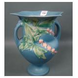Roseville Pottery Blue Bleeding Heart Handled Vase