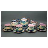 Antique Majolica Rose & Trellis 14 Piece Tea Set