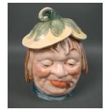 Majolica Figural Tobacco Humidor Man Smoking Cigar