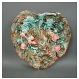 English Majolica Leaf  with Strawberry Decoration