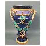 French Sarrguemines Majolica Ivy Decorated Vase