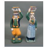 Two  Henriot Quimper France  Figural Candlesticks