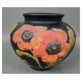 Tiffin Glass Black Satin Coralene Poppy Vase