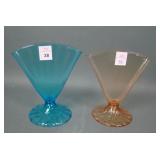 Two Bohemian Glass Swirl Fan Vases