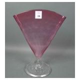 Bohemian Cranberry/ Clear Diamond Optic Fan Vase