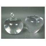 Two Unsigned Crystal "Apple" Paperwights