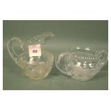 Signed Hawkes Floral Etched Creamer & Sugar