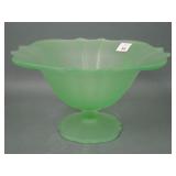 Tiffin Green Satin Unranium Deco Compote