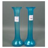 Two Diamond Harding Blue Ribbed Bud Vases