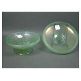 Two Fenton Florentine Green Stretch Glass Items