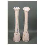 Two Westmoreland Satin Paneled Decorated Vases