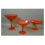 Three Tiffin Glass Satin Amberina Compotes