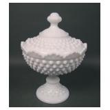 Fenton Hobnail Milk Glass Covered Compote